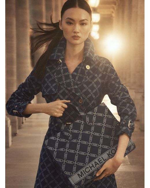 Michael Kors Empire Logo Jacquard Denim Trench Coat in Blue Lyst UK
