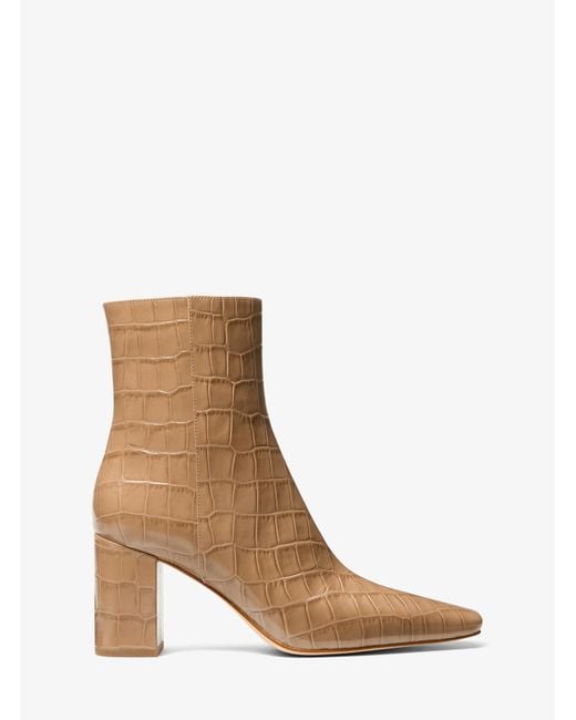 MICHAEL Michael Kors White Mk Elise Crocodile Embossed Leather Boot