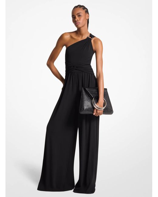 Michael Kors Blue Mk Stretch Matte Jersey One-Shoulder Jumpsuit