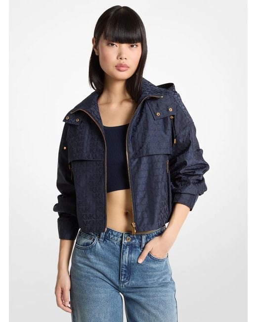 MICHAEL Michael Kors Blue Mk Logo Jacquard Hooded Cropped Jacket