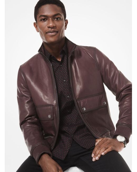 Michael kors leather bomber jacket online