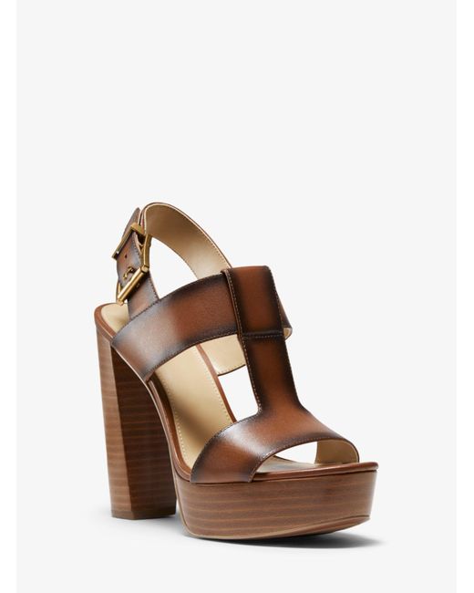 Michael Kors Becker Burnished Leather Platform Sandal in Brown - Lyst