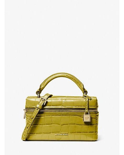 Michael Kors Yellow Jana Extra-Small Crocodile Embossed Leather Convertible Crossbody Bag