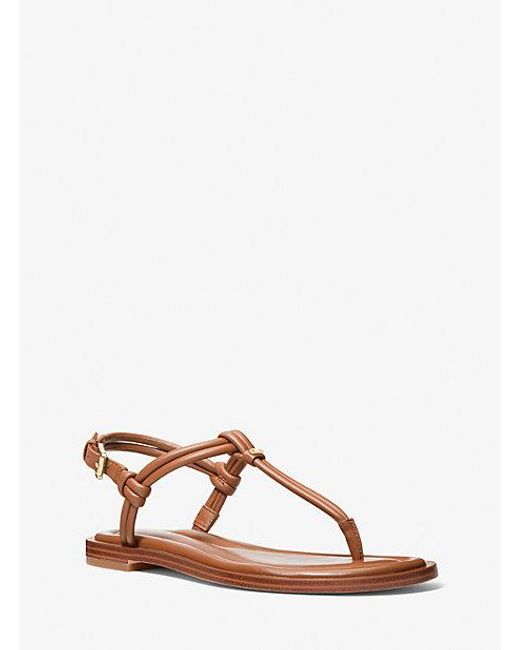 Michael Kors Brown Astra Leather T-strap Sandal
