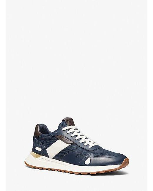 Michael Kors Blue Miles Leather And Mesh Trainer for men