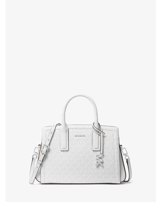 MICHAEL Michael Kors White Laila Small Signature Logo Satchel