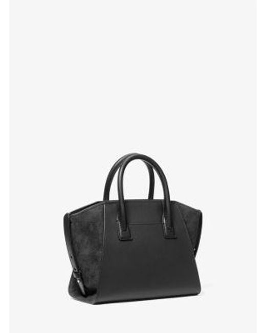Michael Kors Black Avril Small Leather And Suede Satchel