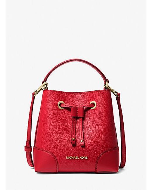 Michael Kors Red Mercer Small Pebbled Leather Bucket Bag