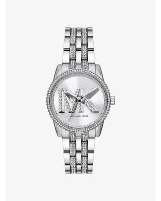 Michael Kors White Mini Bryant Pavé Logo-Tone Watch