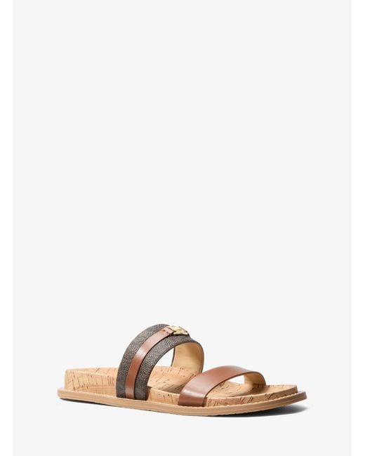MICHAEL Michael Kors Brown Mk Mandy Signature Logo Flat Sandal