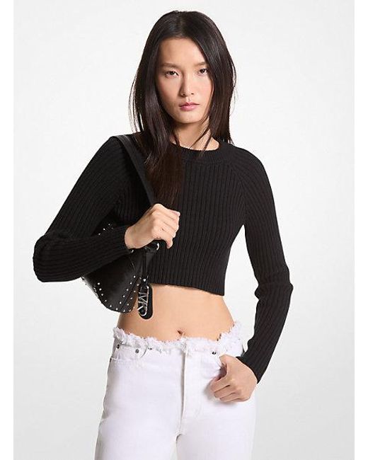 Michael Kors Black Ribbed Organic Cotton Cropped Sweater