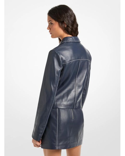 MICHAEL Michael Kors Blue Mk Contrast-Trim Leather Cropped Blazer for men