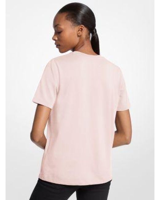 Michael Kors Pink Studded Logo Charm Organic Cotton Jersey T-Shirt