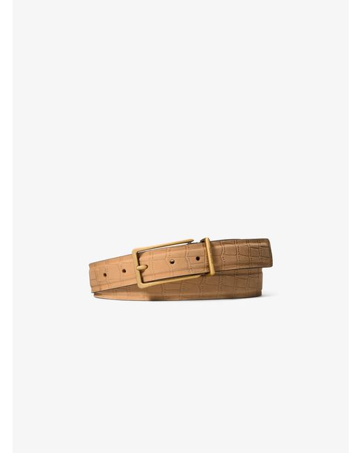 MICHAEL Michael Kors White Mk Crocodile Embossed Leather Belt