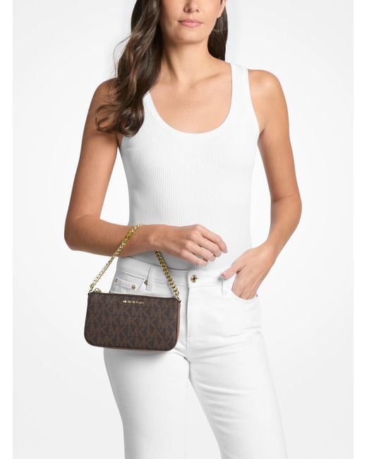 Michael Kors Outlet Brown Mk Jet Set Small Signature Logo Chain Pochette