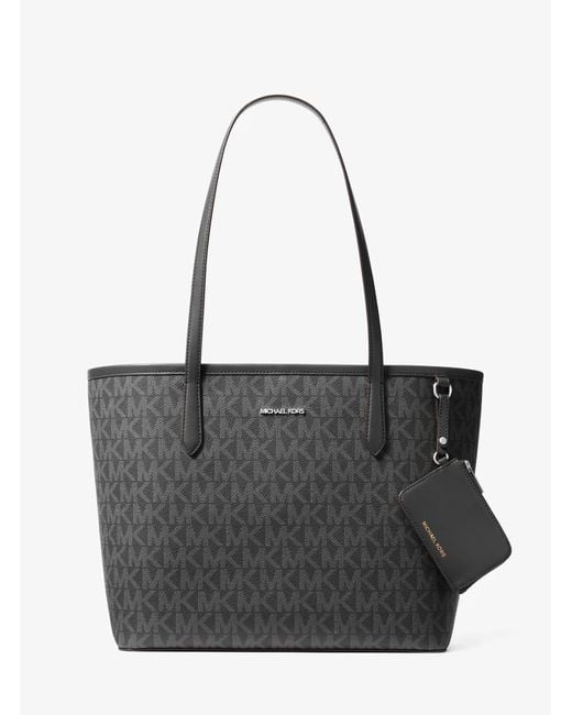 Michael Kors Outlet Black Mk Jet Set Large Signature Logo Tote Bag