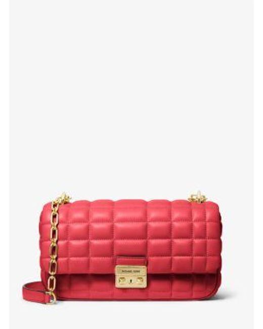 Michael Kors Red Mk Tribeca Large Quilted Leather Shoulder Bag