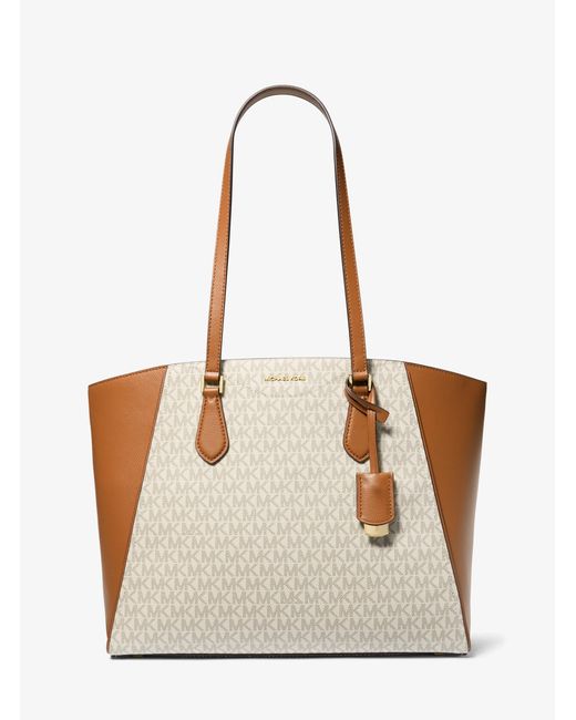MICHAEL Michael Kors White Taryn Large Signature Logo And Leather Tote Bag