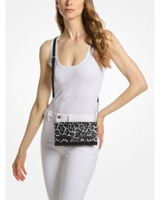 Michael Kors Gray Carson Large Leopard Print Calf Hair Convertible Crossbody Bag