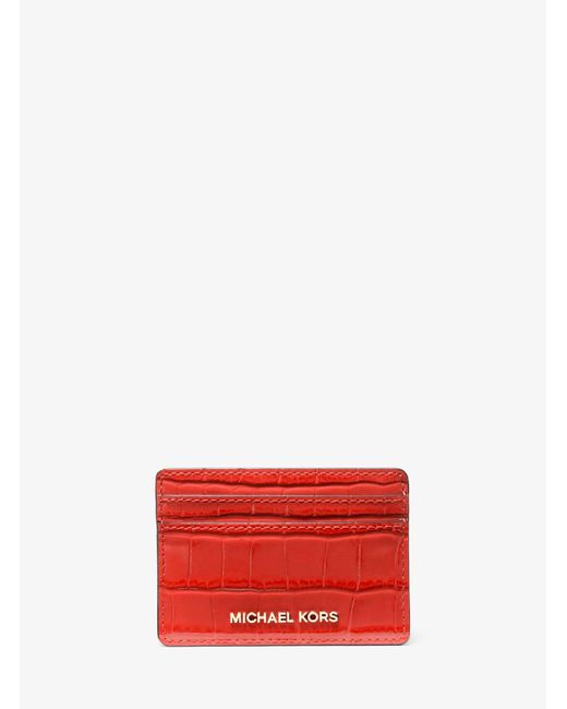 MICHAEL Michael Kors Red Mk Jet Set Small Crocodile Embossed Leather Card Case