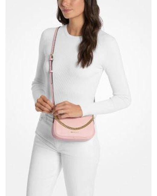 Michael Kors Pink Carmela Small Pebbled Leather Convertible Crossbody Bag