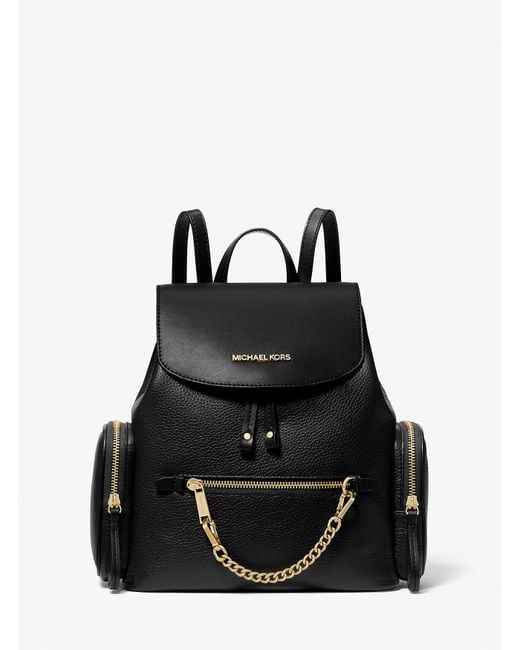 Michael Kors Outlet Black Jet Set Medium Pebbled Leather Backpack