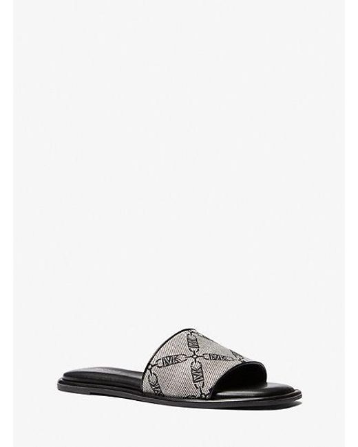 Michael Kors Hayworth Empire Logo Jacquard Slide Sandal in White | Lyst