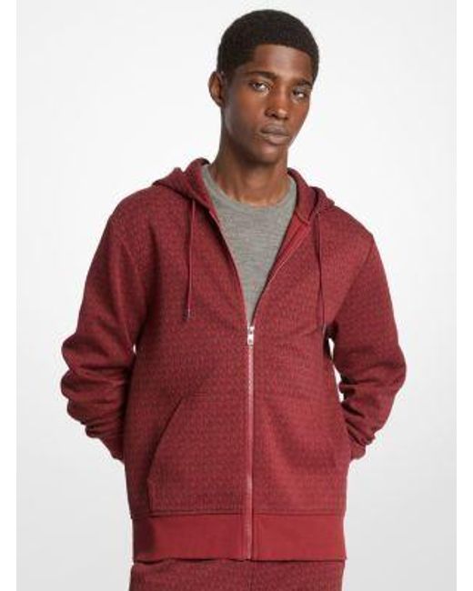 Michael Kors Red Signature Logo Cotton Blend Zip-Up Hoodie for men