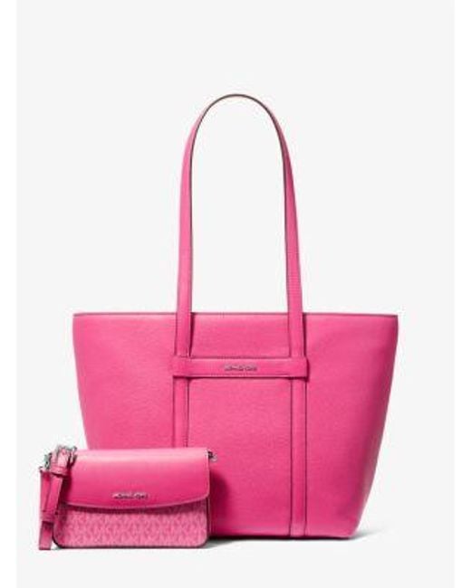 Michael Kors Pink Jet Set Large 2-In-1 Pebbled Leather Tote Bag