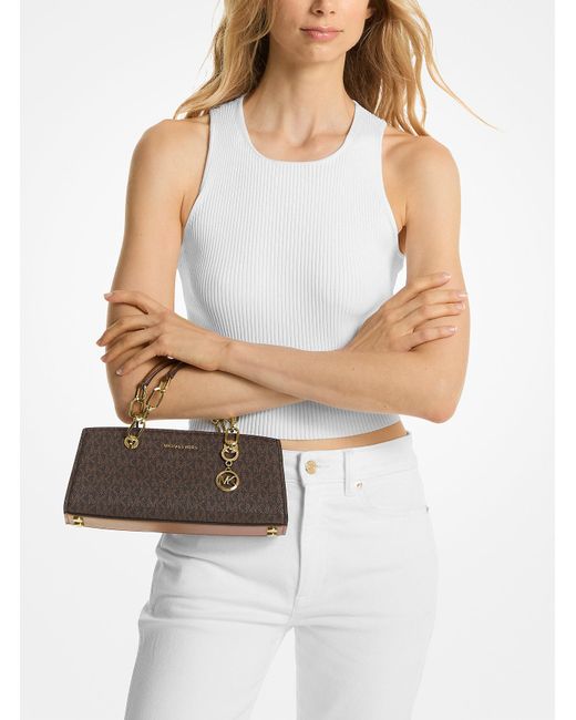MICHAEL Michael Kors Brown Mk Cynthia Small Signature Logo Satchel
