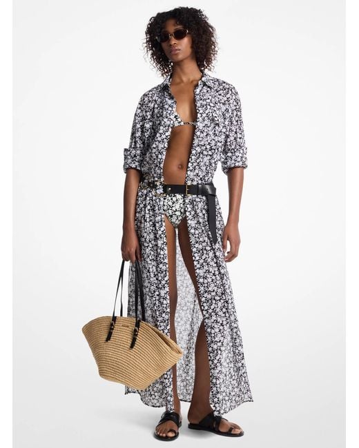 MICHAEL Michael Kors White Floral Print Cotton Lawn Shirtdress