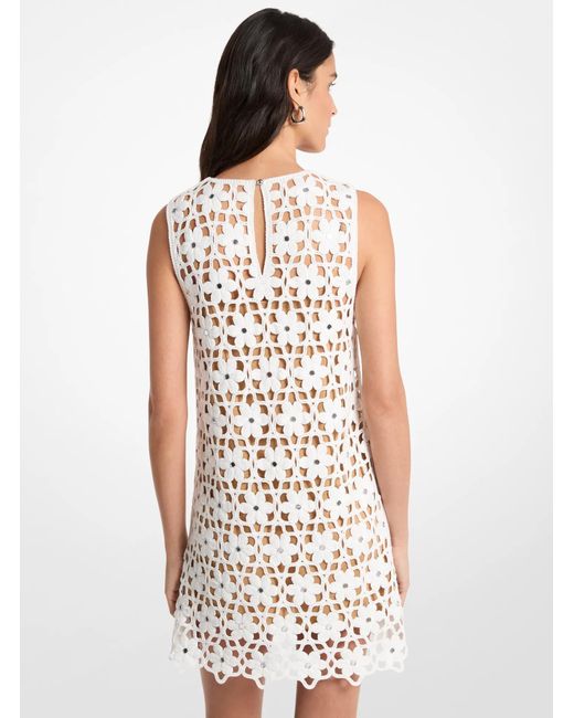 MICHAEL Michael Kors White Mk Mirror Embellished Floral Crochet Dress