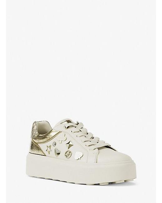 Michael Kors White Romey Embellished Mixed-Media Platform Sneaker