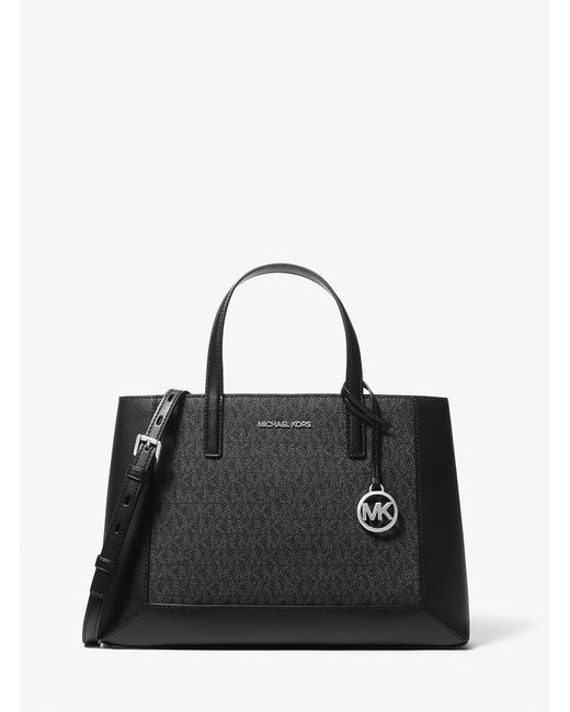 MICHAEL Michael Kors Black Mk Sallie Medium Signature Logo Satchel