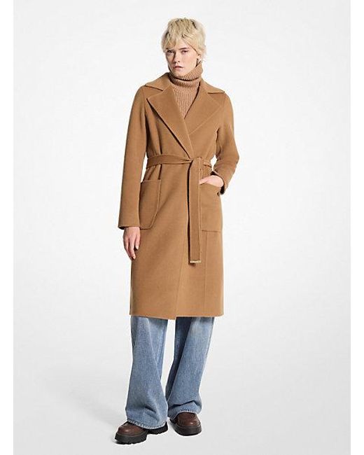 Michael Kors Wool Blend Wrap Coat in White Lyst