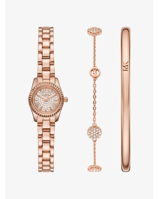 Michael Kors White Mk Petite Lexington Pavé-Tone Watch And Jewelry Gift Set