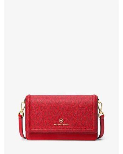 Michael Kors Red Jet Set Leather And Signature Logo Convertible Crossbody Bag