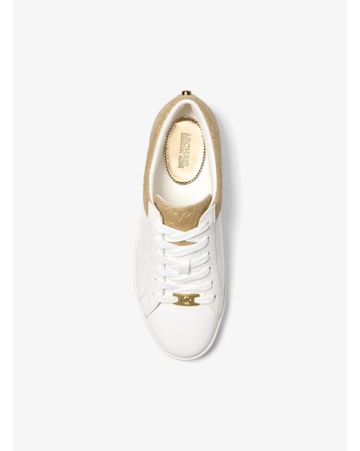 MICHAEL Michael Kors White Mk Keaton Leather And Glitter Logo Embossed Trainers