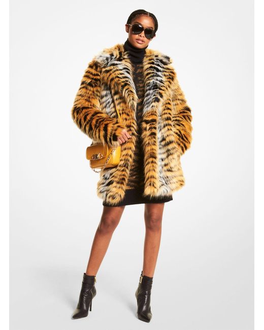Michael Kors Yellow Tiger Print Faux Fur Coat