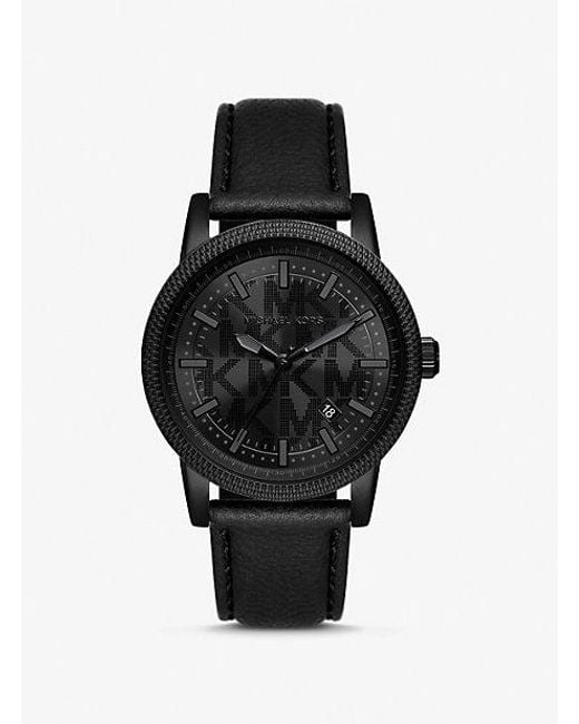 Michael Kors Oversized Hutton Black-tone And Leather Watch for men