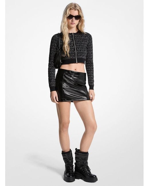 Mk Cardigan Cropped Con Zip E Logo Jacquard Effetto Metallizzato di Michael Kors in Black