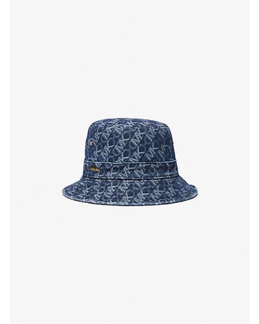 Michael Kors Blue Empire Logo Jacquard Denim Bucket Hat