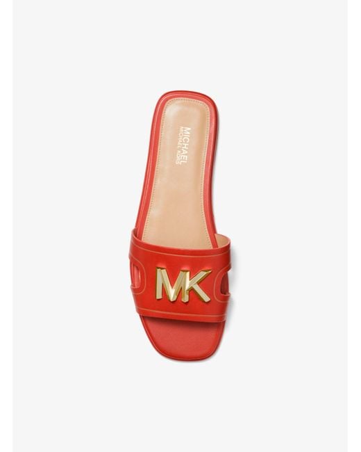 Michael Kors Red Kippy Embellished Leather Slide Sandal