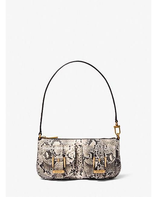 Michael Kors Blue Zoe Small Snake Embossed Leather Convertible Pochette