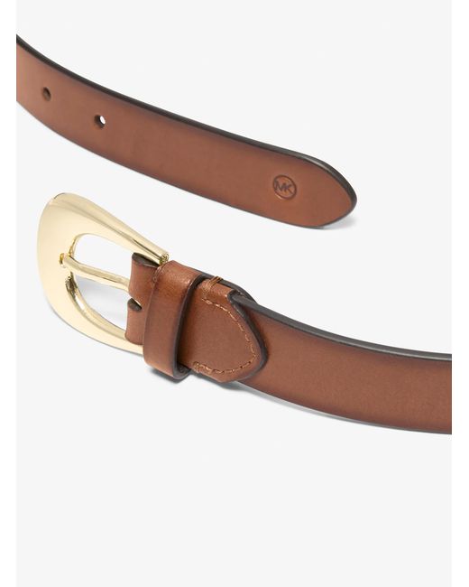 MICHAEL Michael Kors White Mk Burnished Leather Belt