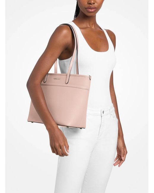 MICHAEL Michael Kors Pink Mk Marlowe Medium Pebbled Leather Pocket Tote Bag