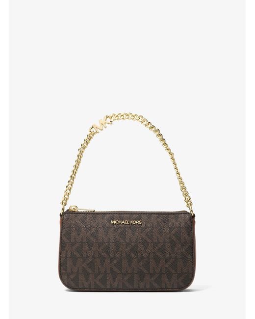 Michael Kors Outlet Brown Mk Jet Set Small Signature Logo Chain Pochette