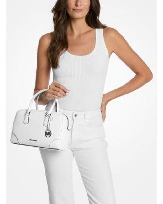 Michael Kors White Thompson Medium Pebbled Leather Satchel