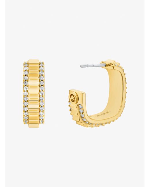 Michael Kors Metallic Small Pavé-Tone Brass Hoop Earrings