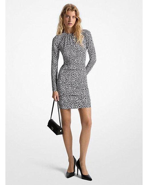 MICHAEL Michael Kors Gray Cheetah Print Stretch Matte Jersey Dress